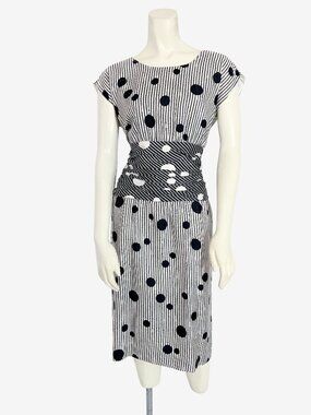 Vintage 1980s Silk Stripes and Polkadot Midi Dress / size Medium